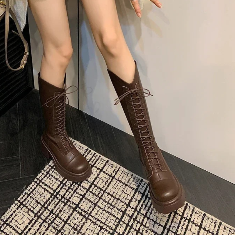 Valenzora | High Boots Damen Stiefel mit Schnürung und stabilem Absatz