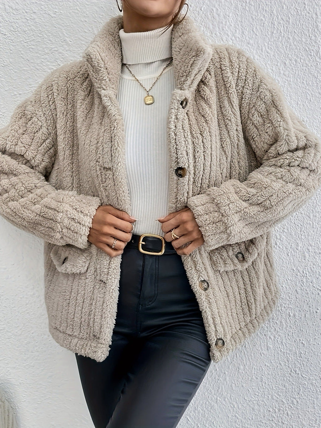 Double-sided cardigan with velvet buttons