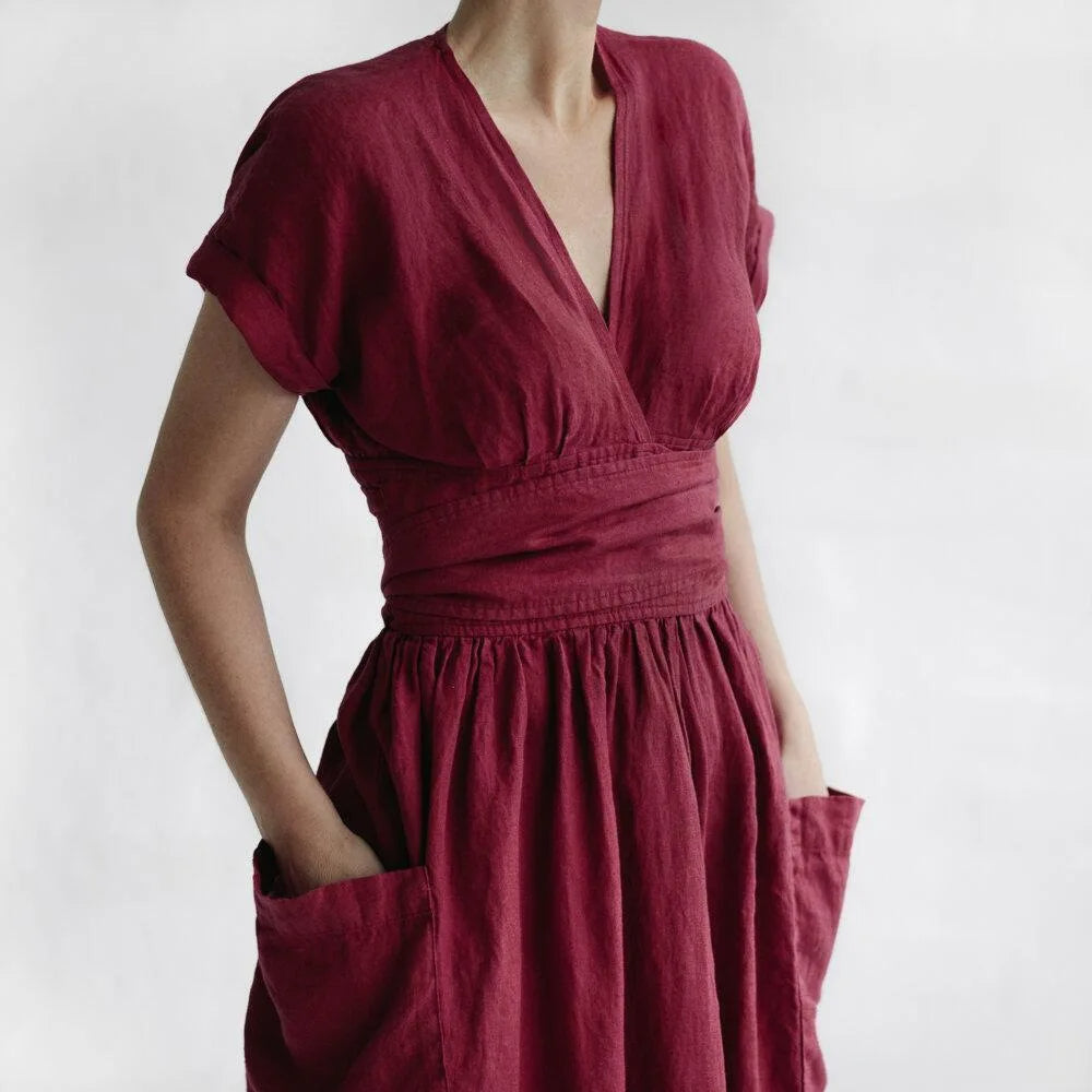 Valenzora | Plain cotton-linen pinafore dress