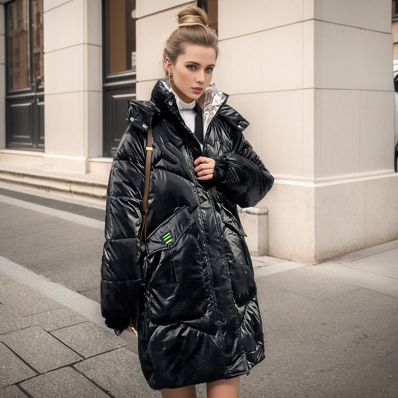 Valenzora | Cool shiny loose mid-length cotton jacket