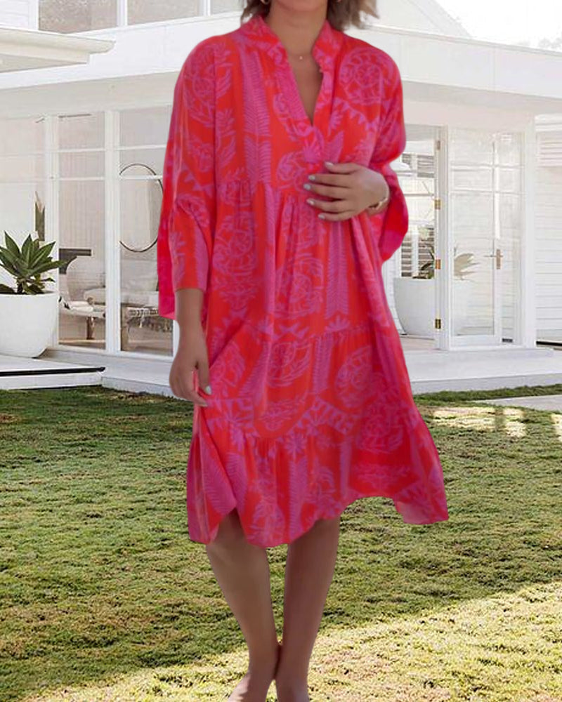 Valenzora | Dress with 3/4 sleeves and geometric boho print