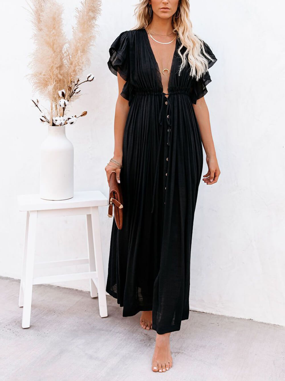 Valenzora | Stylish maxi dress with flutter sleeves for women