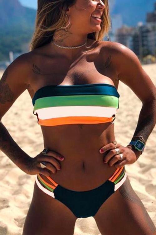 Valenzora | Rosiedress Regenbogen Gestreifter Bandeau-Bikini