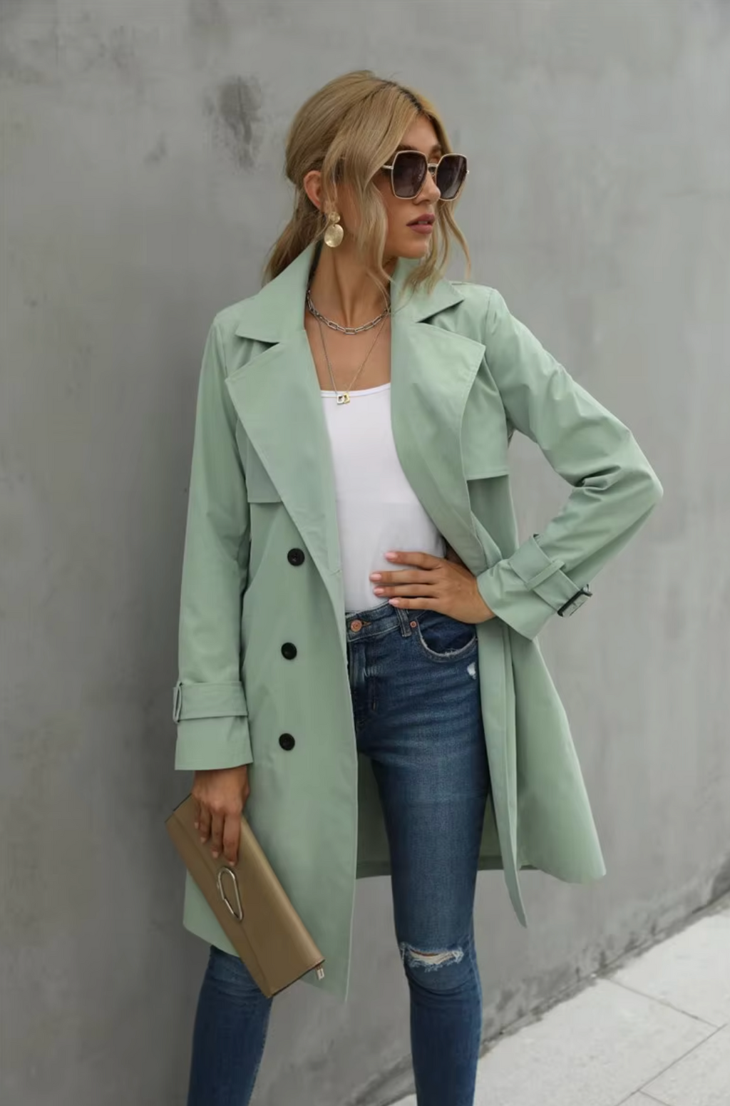 – Langärmeliger lässiger Trenchcoat