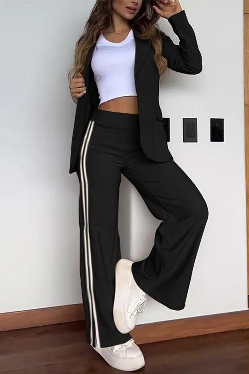 Valenzora | Rosiedress Color Block Blazer mit offener Vorderseite und weitem Beinschlitz Hose mit elastischer Taille Set