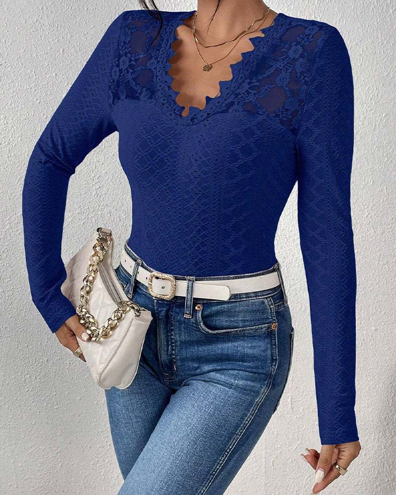 Valenzora | Long-sleeved top, V-neck, Spetspanel