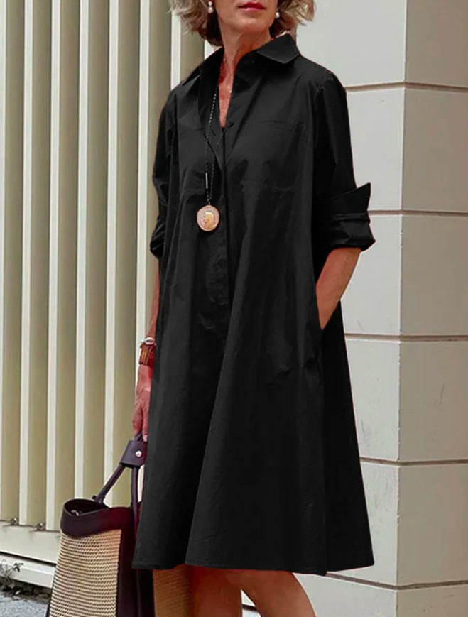 Valenzora | Hemdblusenkleid mit Umlegekragen & Dreiviertelärmeln