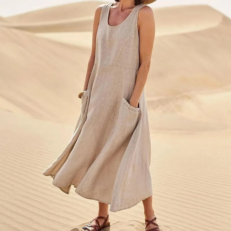 Valenzora | Ärmelloses Leinenkleid mit Taschen für Damen