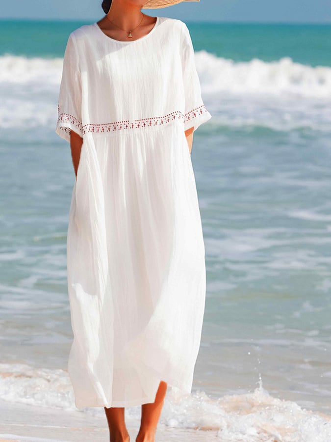 Valenzora | Women's Embroidered Cotton Linen Dress