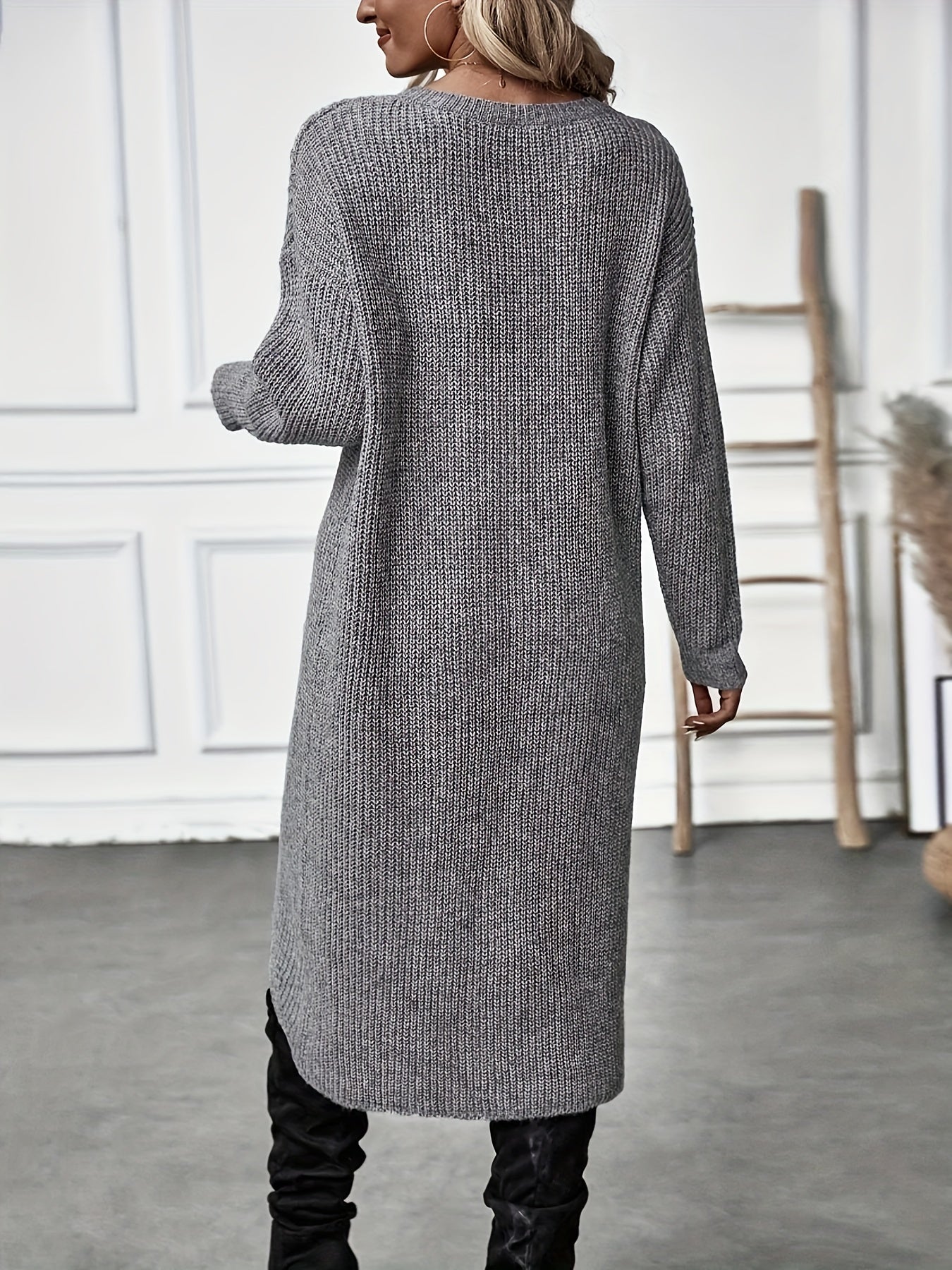 Valenzora graues asymmetrisches Langarm-Cardigan-Kleid