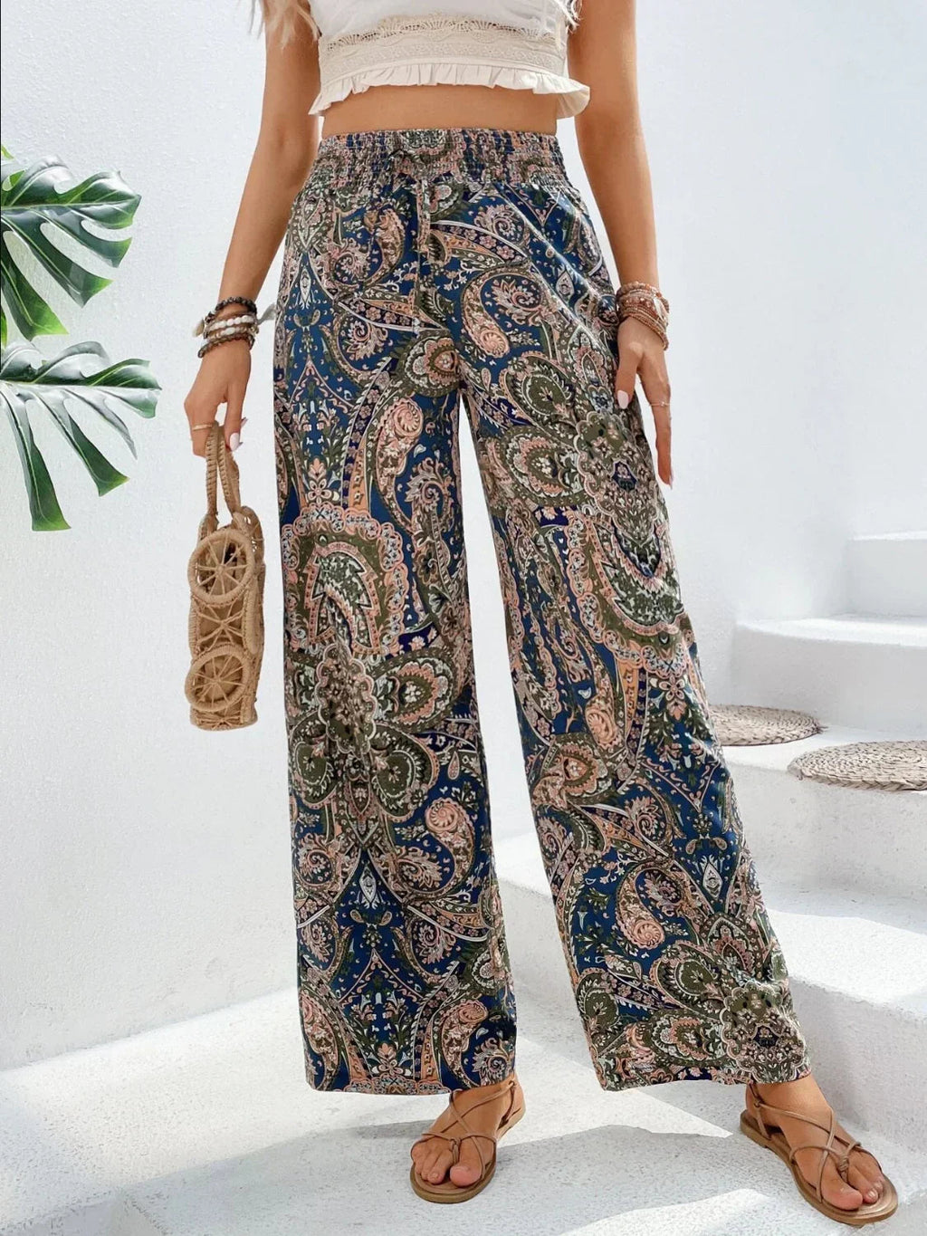 Valenzora | Elegant Printed Wide Leg Trousers