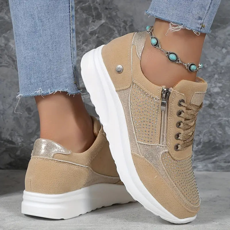 Valenzora - Shiny crystal wedge sneakers