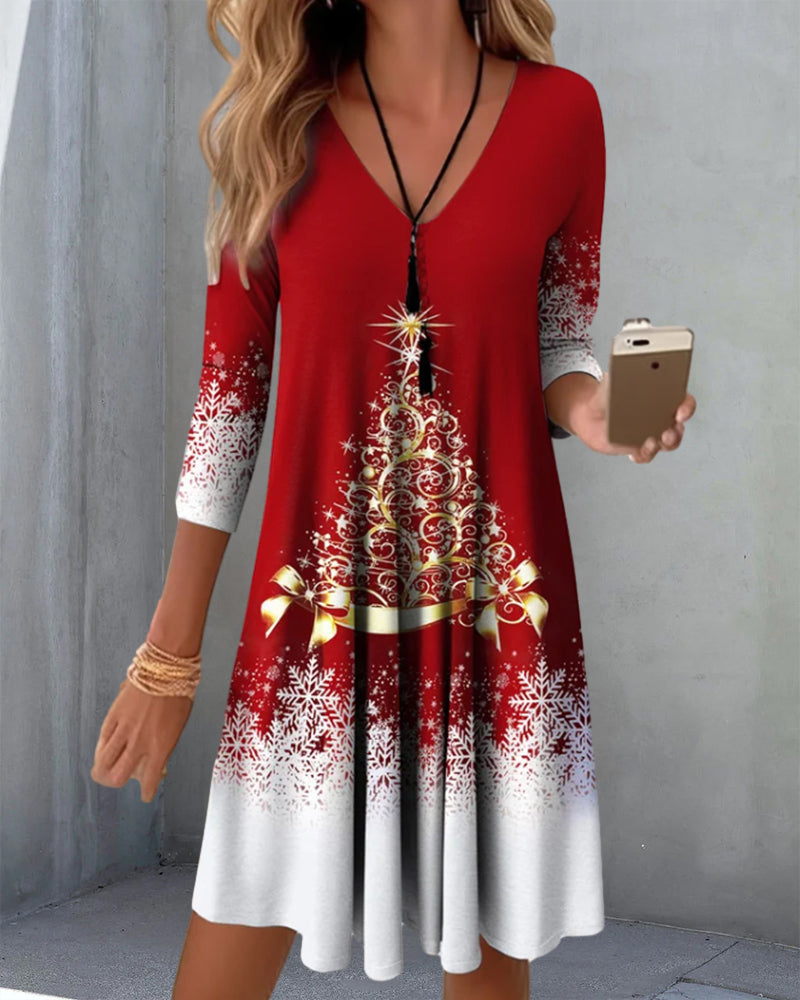 Valenzora | Stylish charm V-neck winter dress