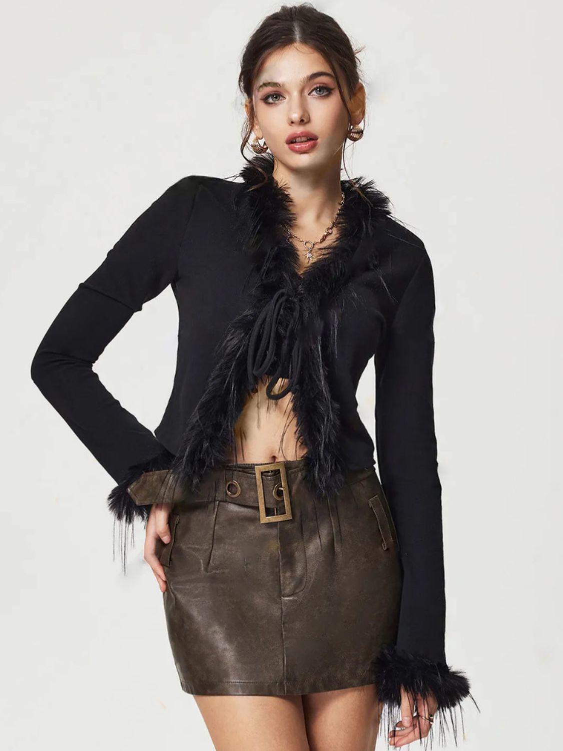 Valenzora | Bound Fuzzy Trim Long Sleeve Cardigan
