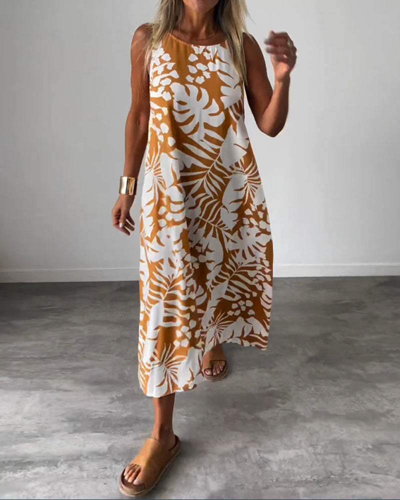 Valenzora | Casual, sleeveless dress with leaf pattern