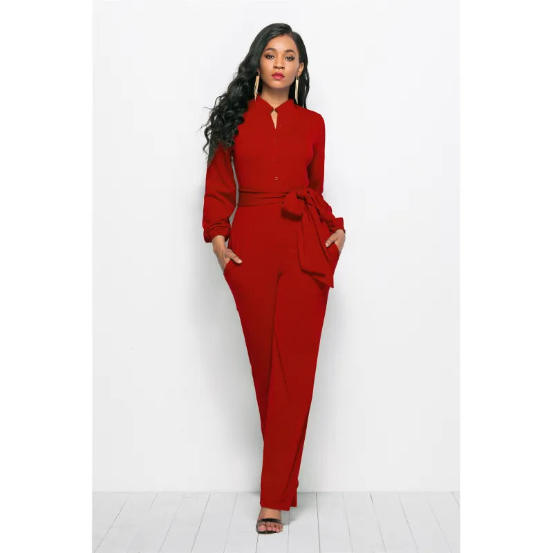 Valenzora | A-Linien Jumpsuit mit Gürtel und V-Ausschnitt