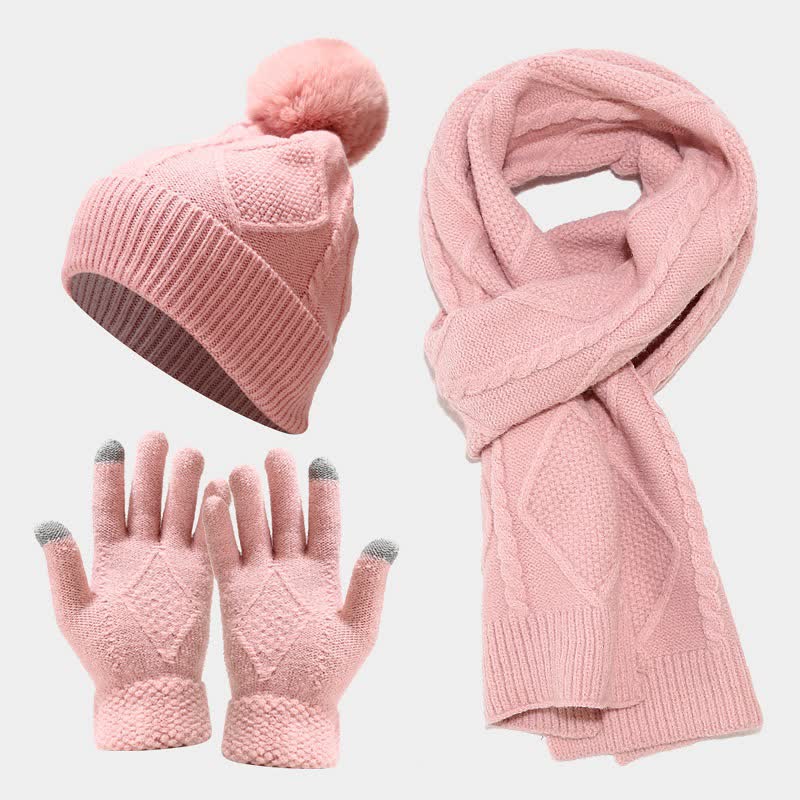 Valenzora | 3-teiliges Strickaccessoire-Set – stylische Damenhut, Schal und Handschuhe