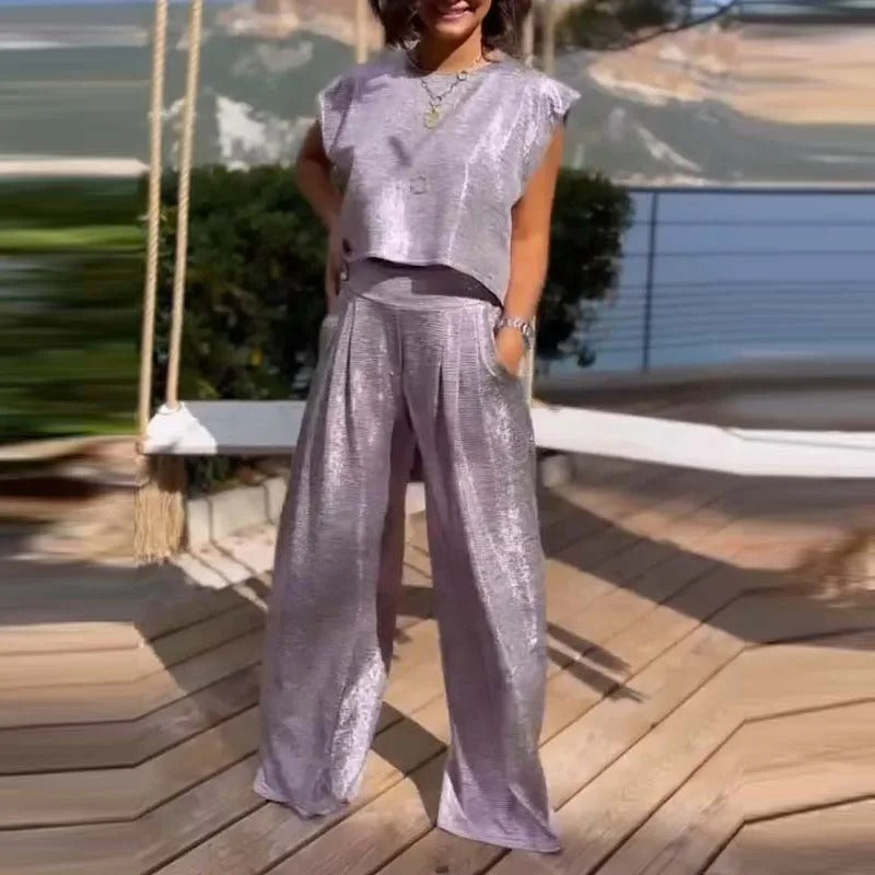 Shiny women's top and pants