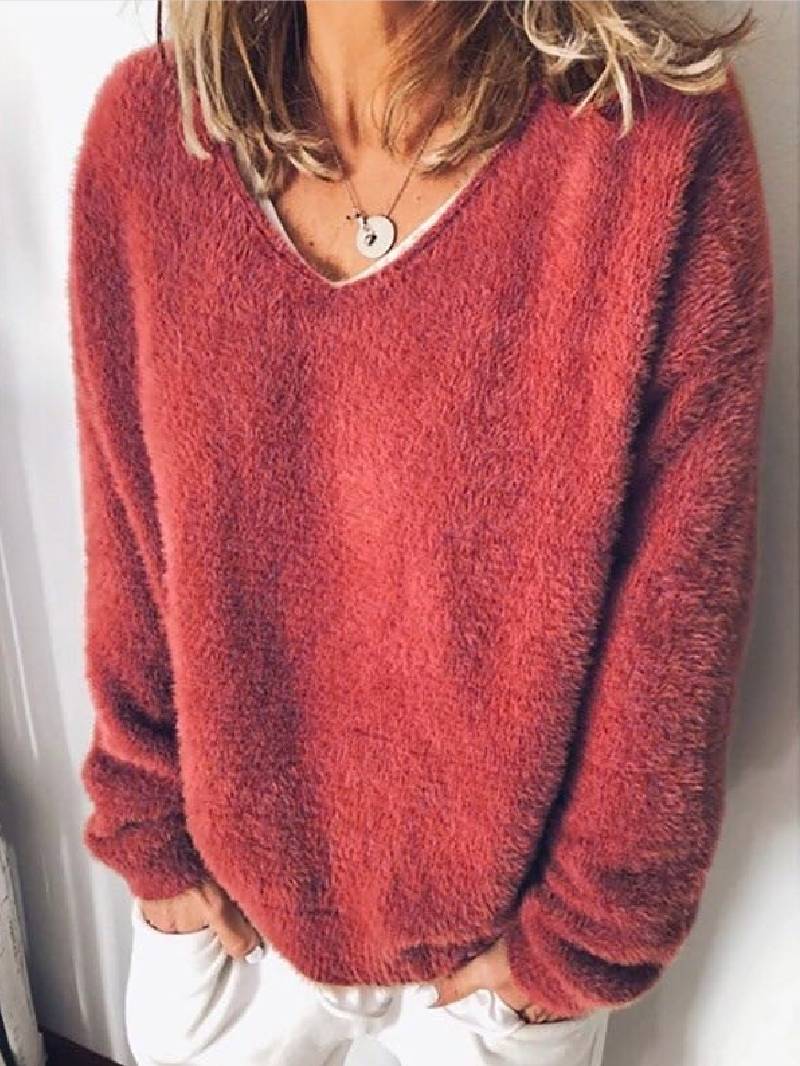 Valenzora - V-neck cuddly plush sweater