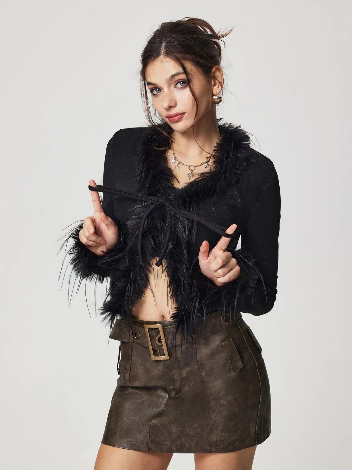 Valenzora | Bound Fuzzy Trim Long Sleeve Cardigan