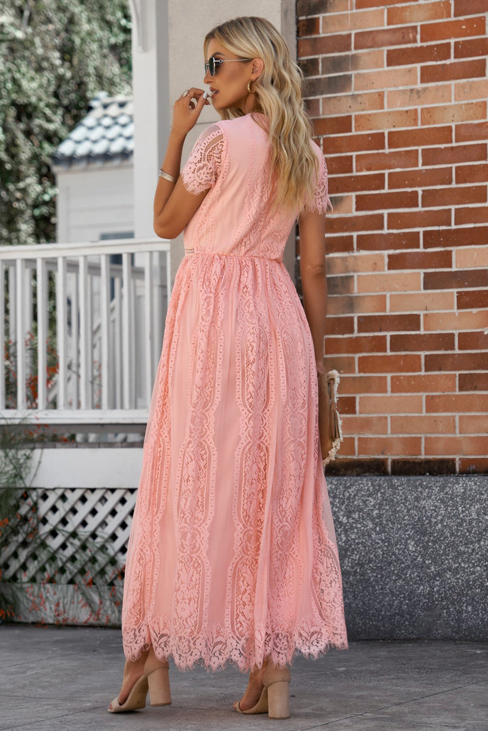Valenzora | Lace Plunge Dress with Wavy Hem