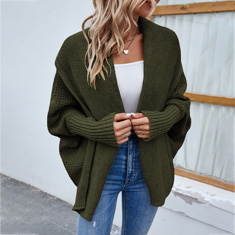 Valenzora | Knitted women's jacket - loose fit with large collar and batwing sleeves
