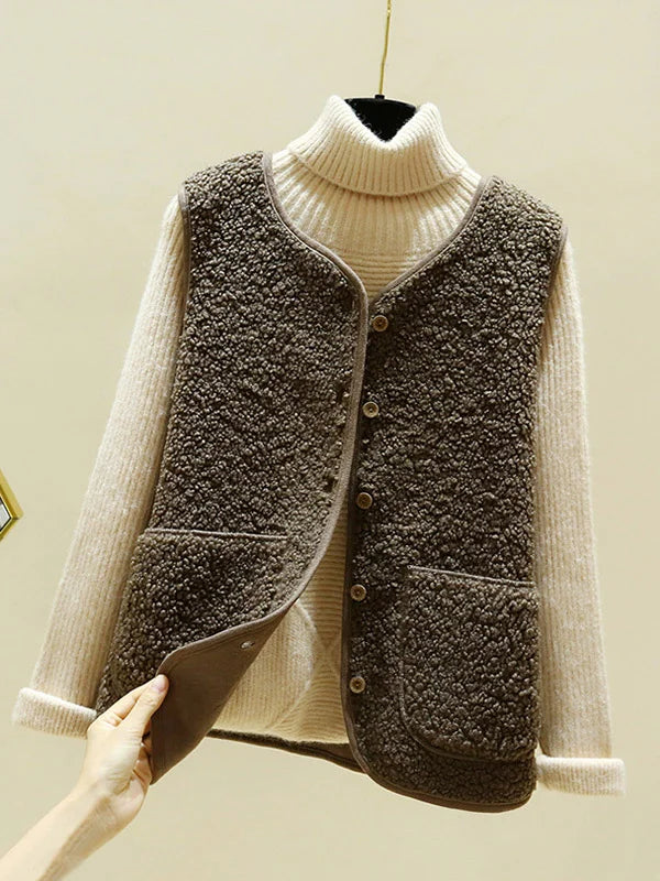Valenzora - Warm Sleeveless Lambswool Cardigan for Women