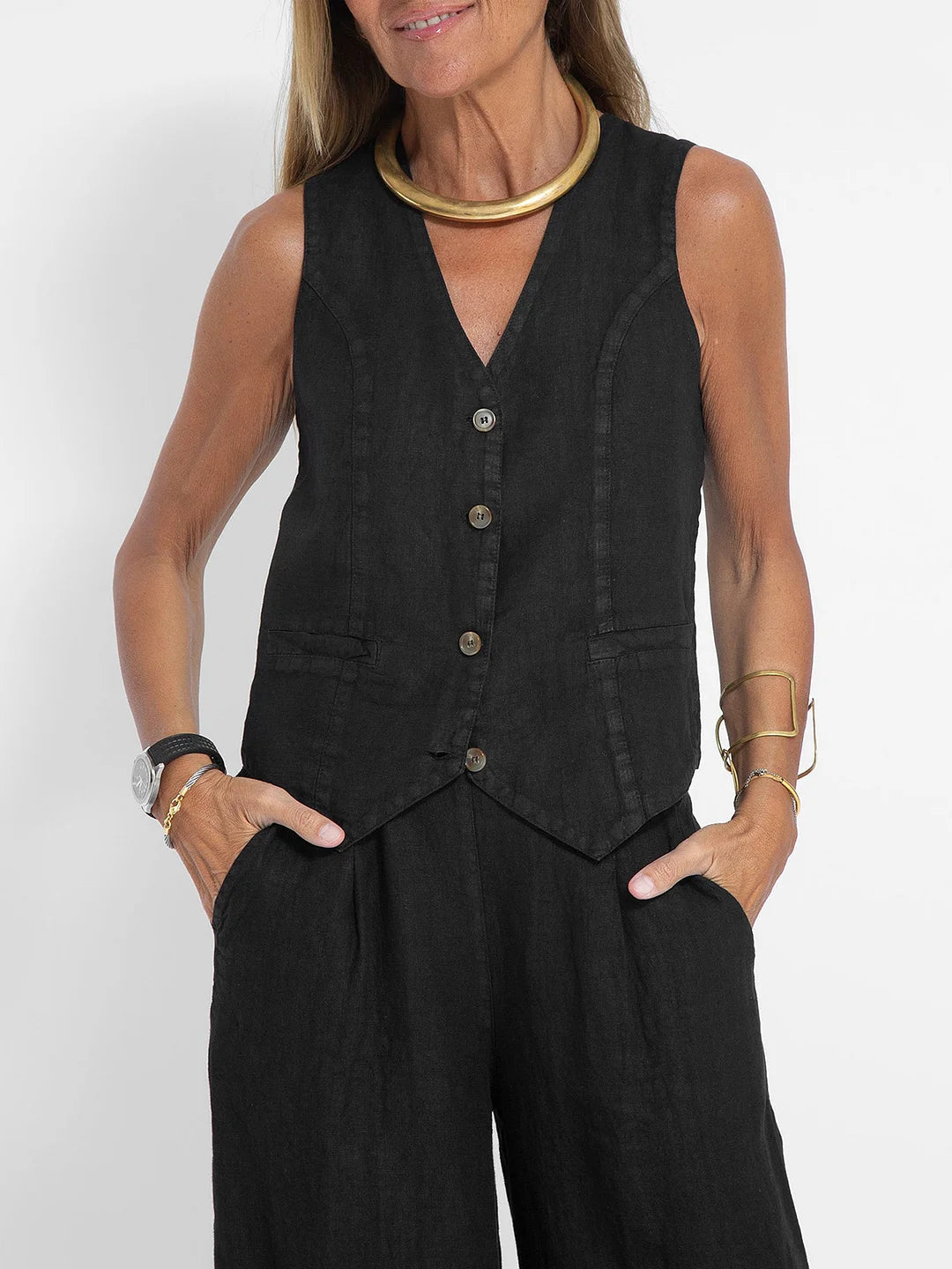 Valenzora | Button-down vest and wide-leg trousers set