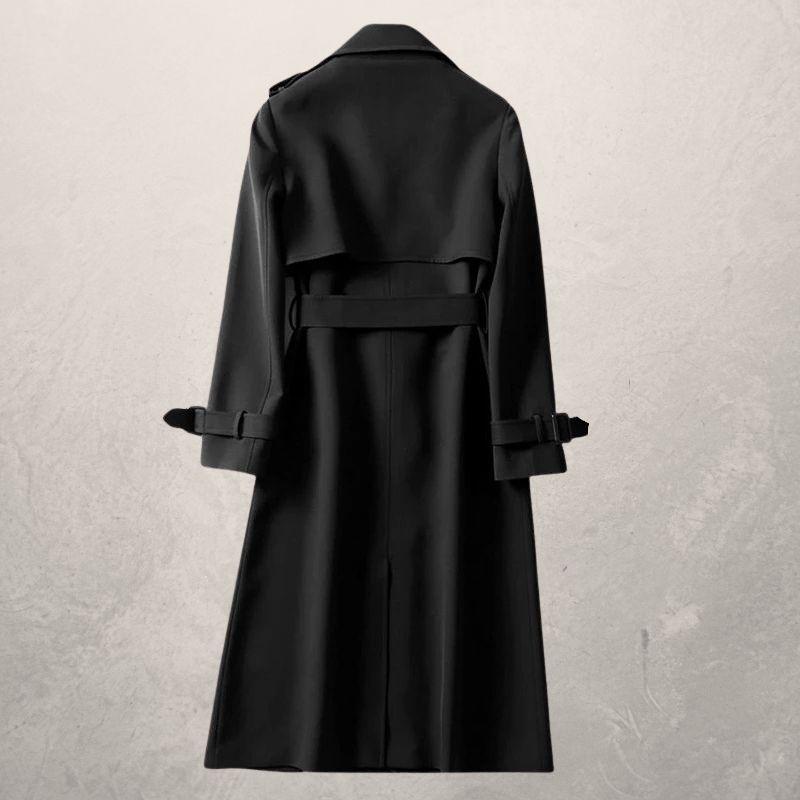 Valenzora | Langer Trenchcoat, klassischer Schnitt, zweireihig mit Gürtel und Sturmklappe