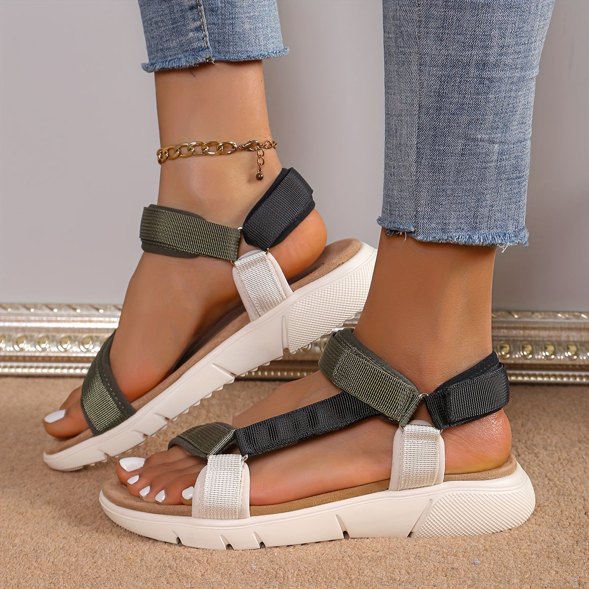 Valenzora | Damen-Sandalen: Colour-Block, rutschfest, elegant, leicht, Outdoor, Sommer