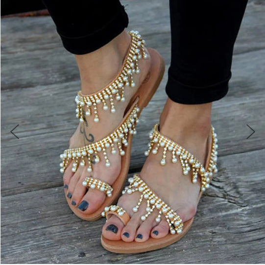 Valenzora | Orthopädische Sandalen Flach Perle Bequeme Schnurperlen Pantoletten