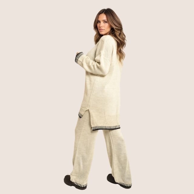Valenzora | Elegantes Loungewear-Set aus Strick mit Kontrastbesatz