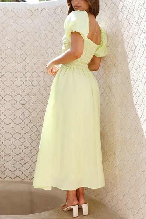 Valenzora | Rosiedress Maxikleid mit Puffärmeln, Twist-Front und Cut-Outs