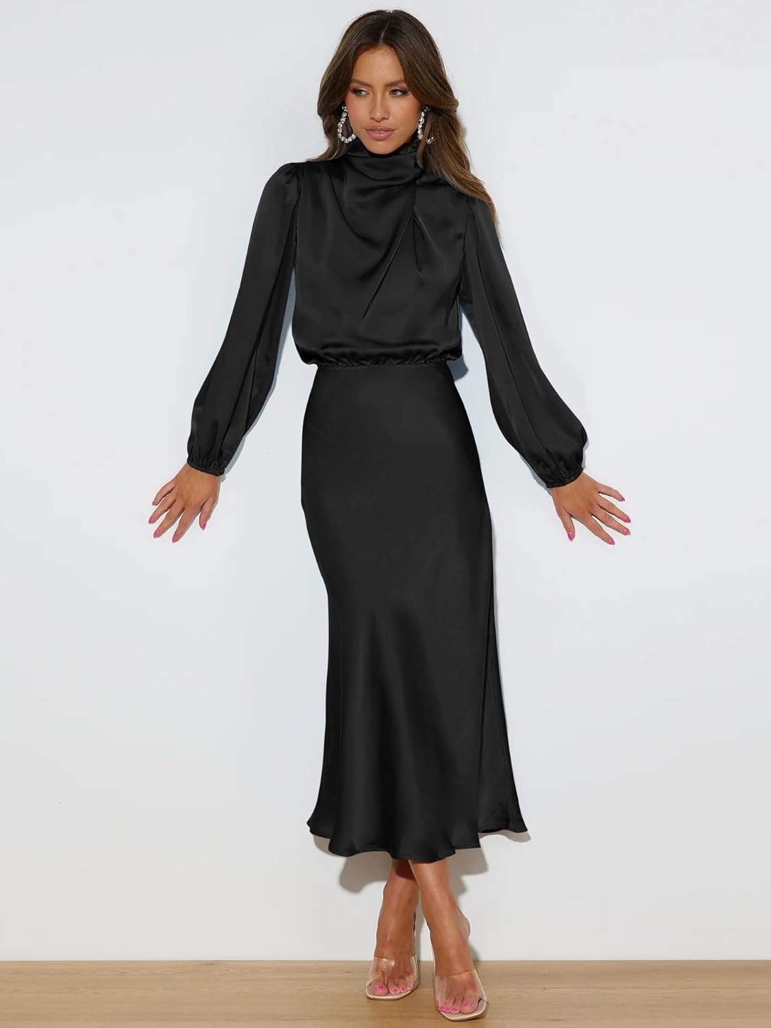 Valenzora | Satin Dress with Long Sleeves for Women