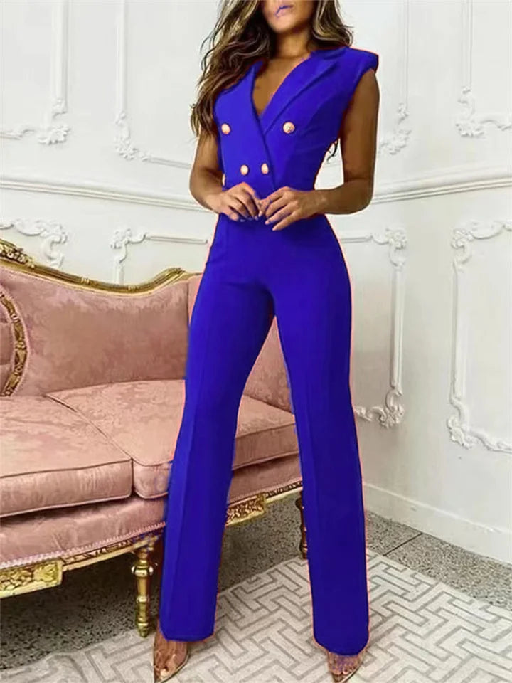 Valenzora | Jumpsuit mit V-Ausschnitt und Hahnentrittmuster