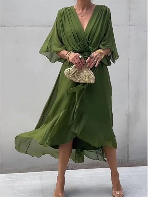 Green dress with a V-neck
