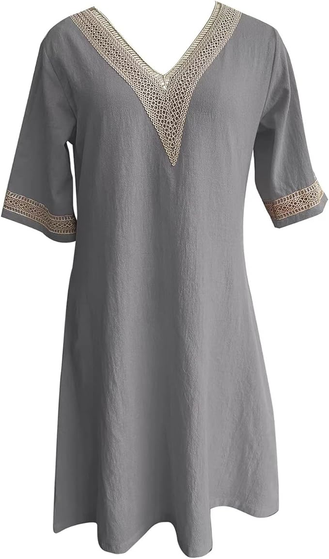 Casalina™ – Breezy Linen Summer Dress with Embroidered Details