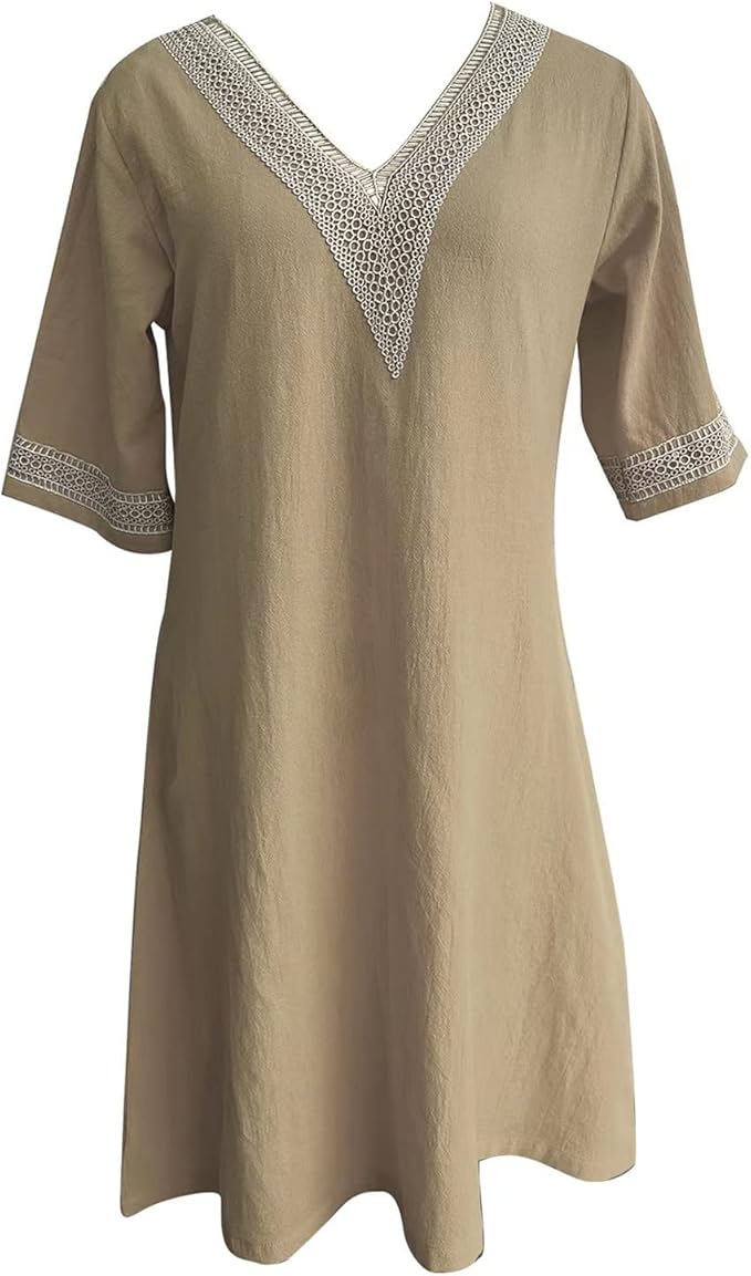 Casalina™ – Breezy Linen Summer Dress with Embroidered Details