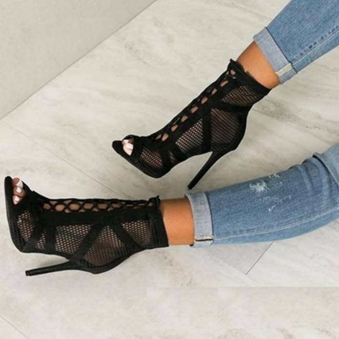 Valenzora Damen High-Heel-Sandalen – Verführerische Spitze und Mesh für den perfekten Party-Look