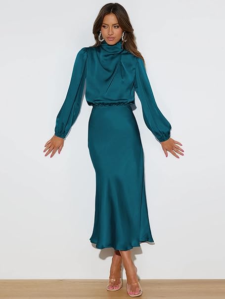Valenzora | Satin Dress with Long Sleeves for Women