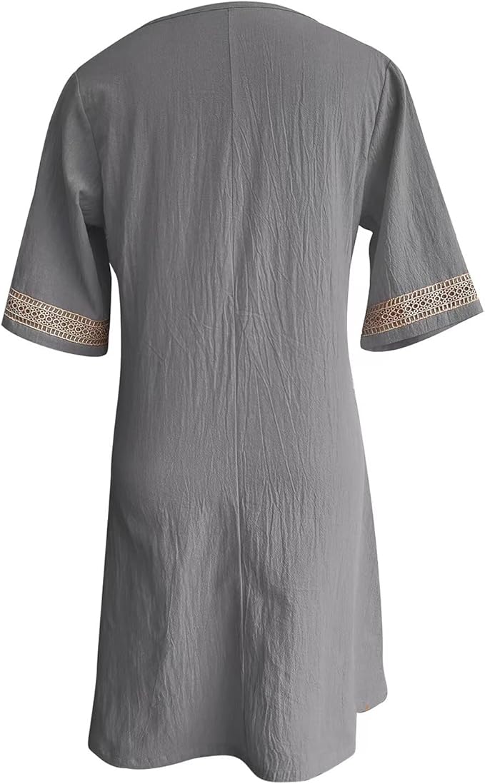 Casalina™ – Breezy Linen Summer Dress with Embroidered Details