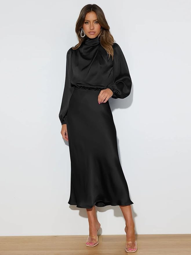 Valenzora | Satin Dress with Long Sleeves for Women