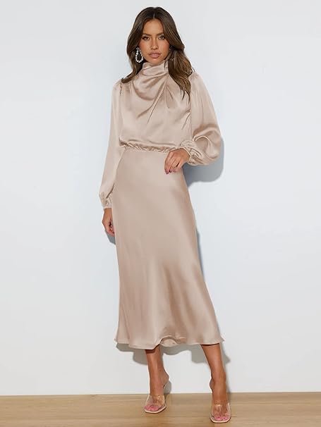 Valenzora | Satin Dress with Long Sleeves for Women