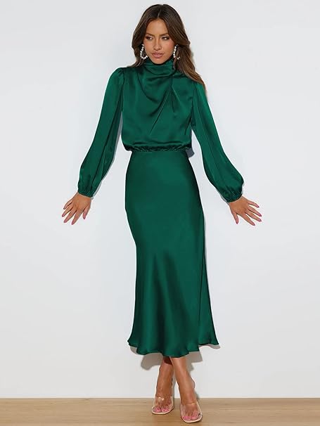 Valenzora | Satin Dress with Long Sleeves for Women