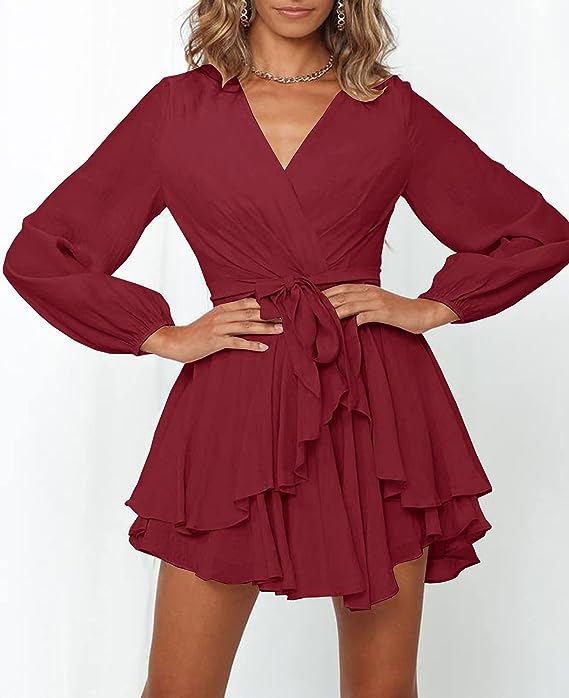 GWEN - Dress with V-neck and lantern sleeves