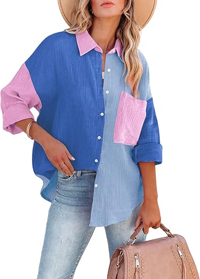 Valenzora | Colorblock Shirt with Button Closure for Women