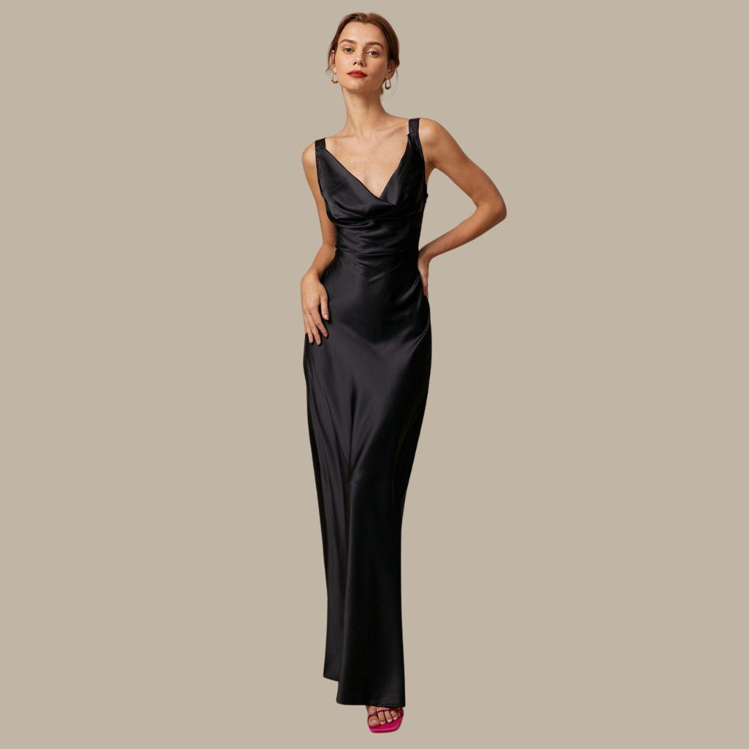 Valenzora | Satin maxi dress with waterfall neckline