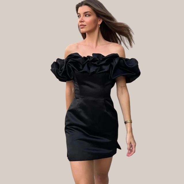 Valenzora | Carmen-Cocktailkleid mit Rüschen