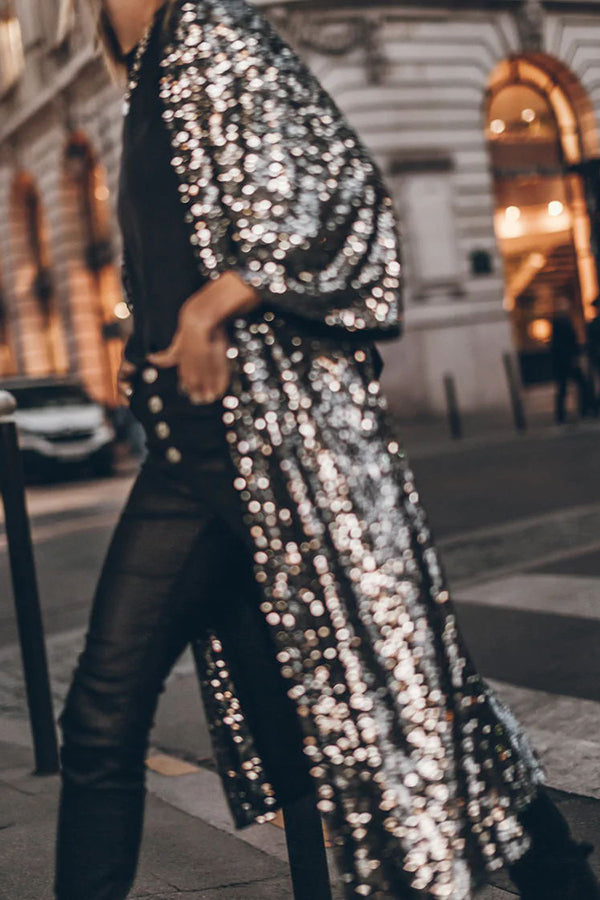Valenzora | Disco Glamour Pailletten Kimono mit ausgestellten Ärmeln