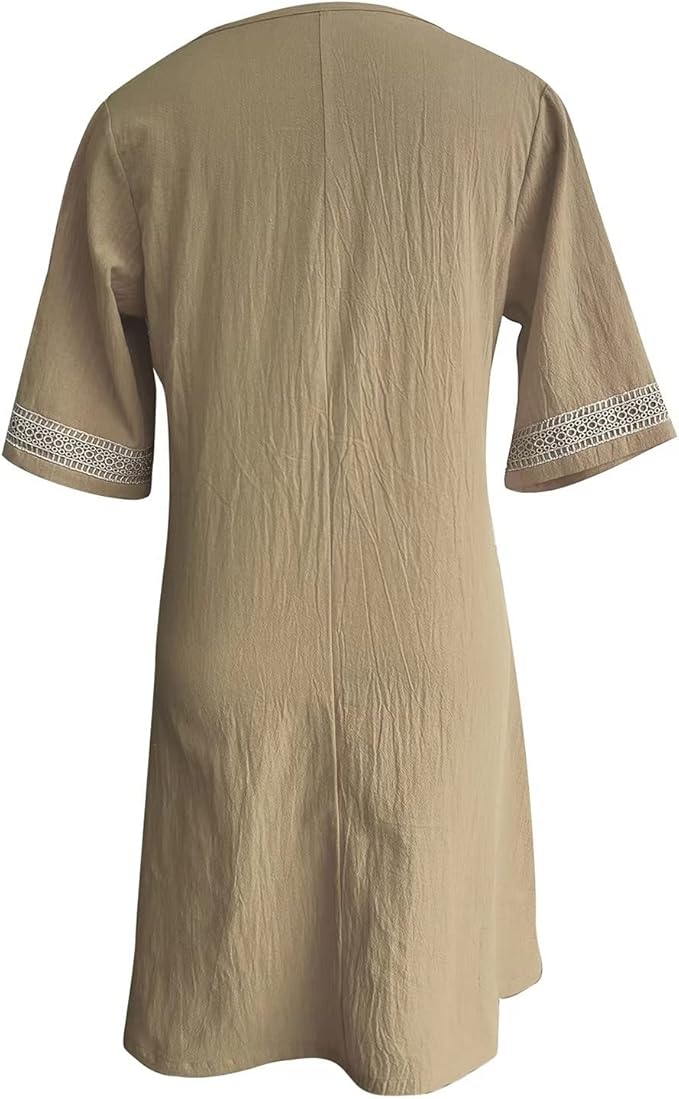 Casalina™ – Breezy Linen Summer Dress with Embroidered Details